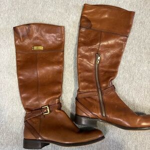 Coach Tan Leather Boots with Gold Details